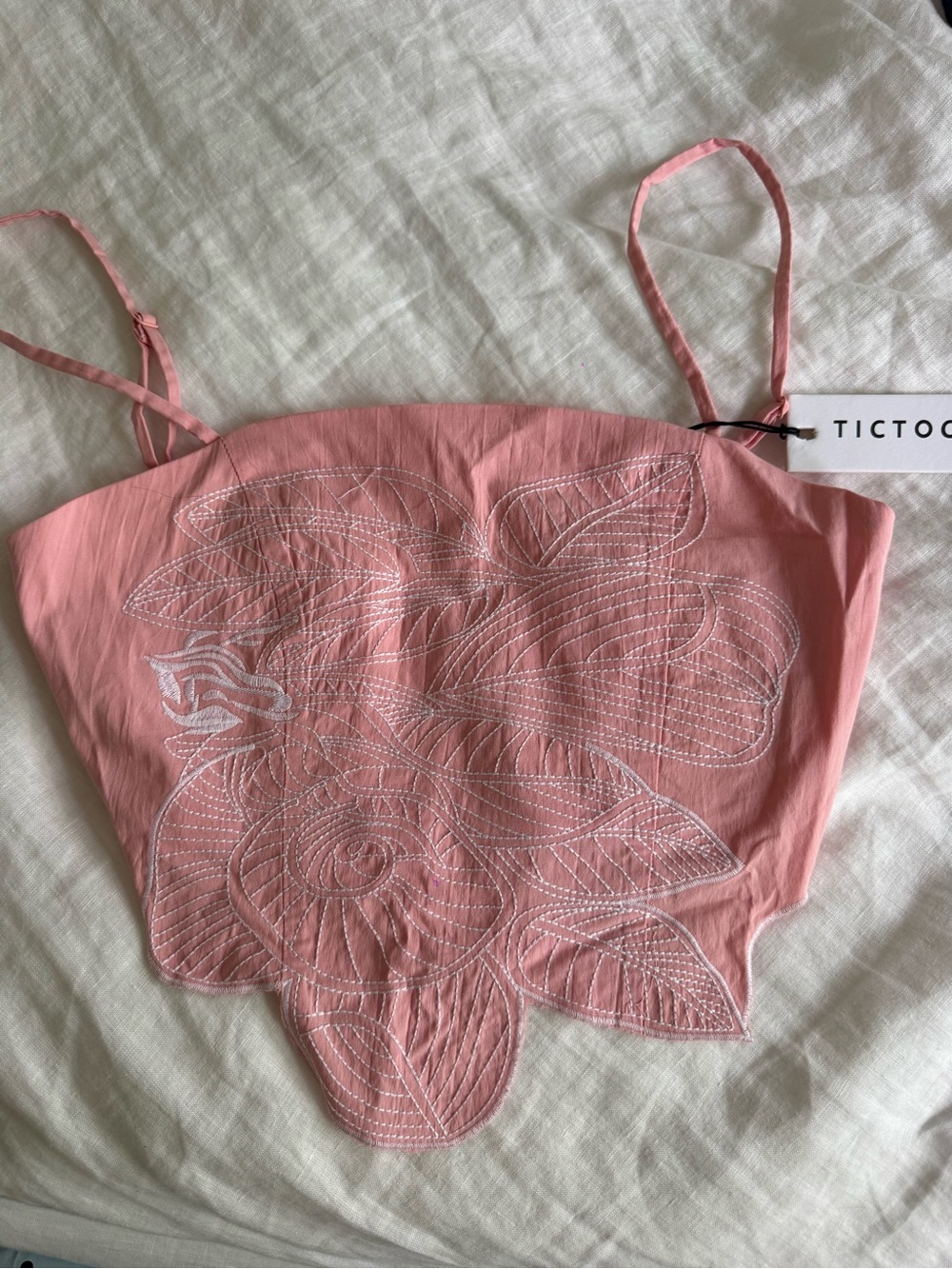 TICTOC Pink Embroidered Floral Crop Cami